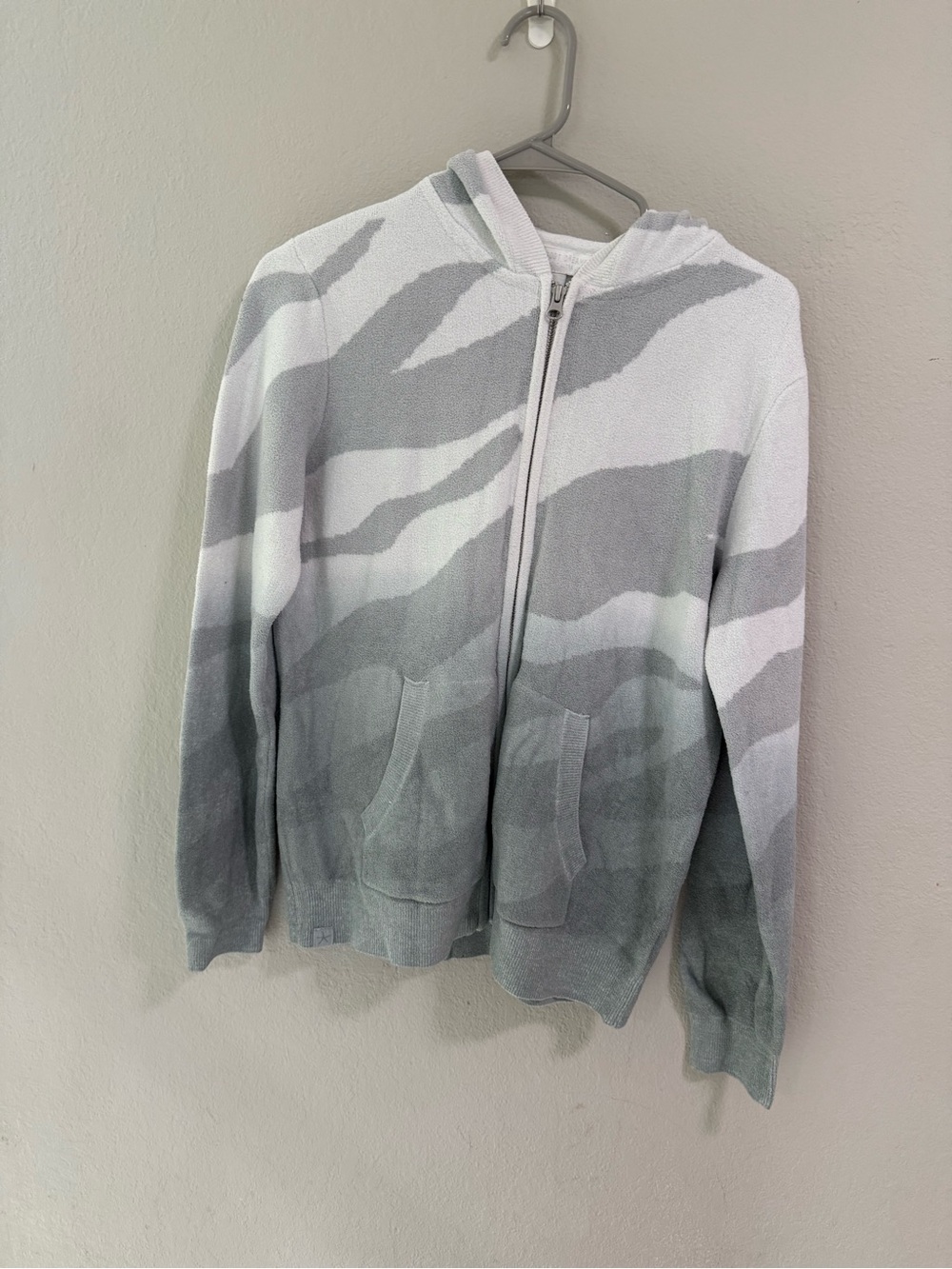 Barefoot Dreams Zebra Print Zip Hoodie Gray White Size S